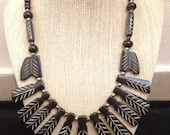 SALE... RARE Beautiful Dark Chocolate Bone Vintage Carved Fan Necklace
