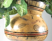Gourd Hanging Planter - Hand Painted African Tribal Designs