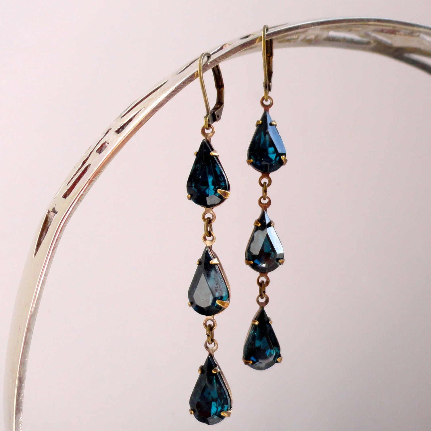 Montana Blue Vintage Rhinestone Earrings Teardrop Pear Retro Bridal Wedding