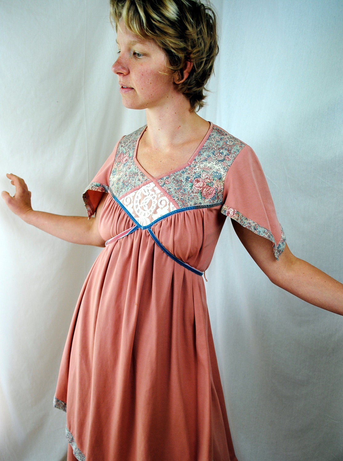 RESERVED princessgypsy6 SALE Young Edwardian By Arpeja Floral Empire Boho Tiered Dress