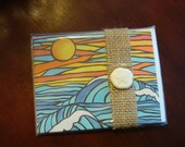 Surf Art Print Note Cards set of 4 Beach Waves Christmas Stocking Stuffer