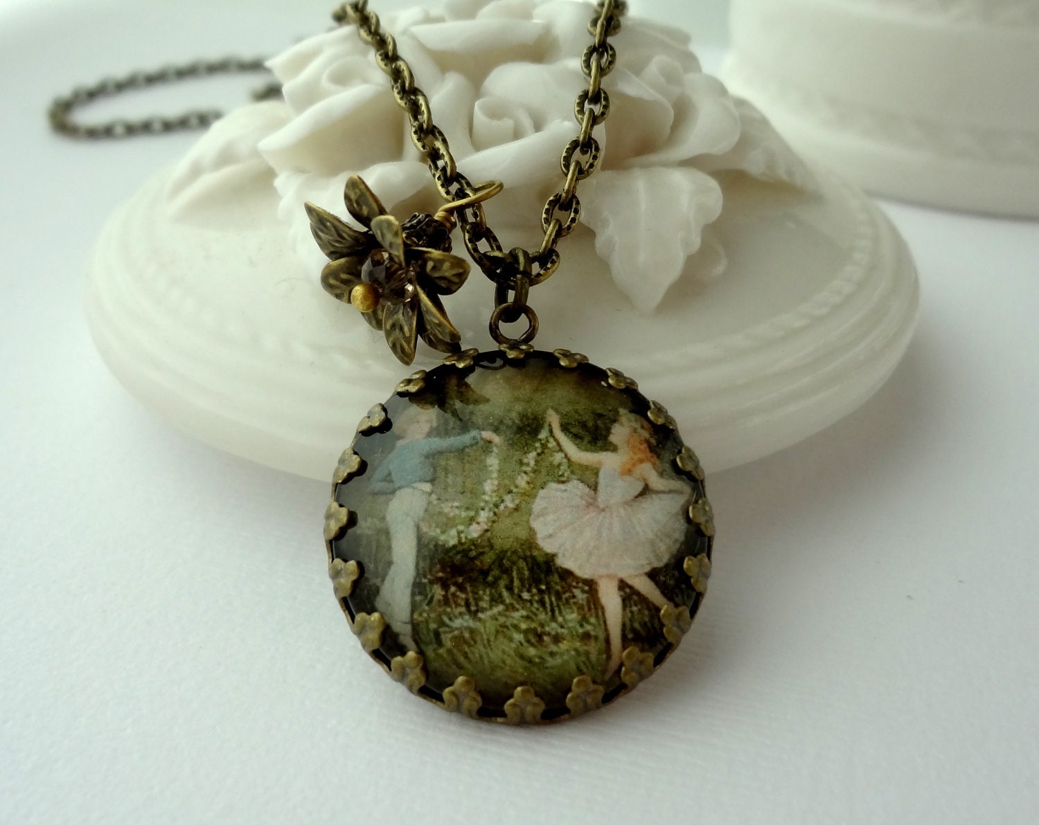SHOP SALE- Vintage Ballerina Necklace. Dance. Pale Pink. Gift for her under 25 usd.