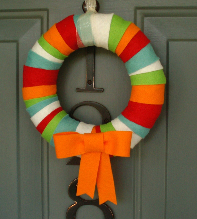 Wreath Felt Handmade Door Decoration - Brite Stripe 8in