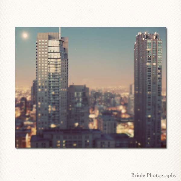 Chicago Skyline Photograph, 8"x10" Fine Art Print. Cityscape. Full Moon.