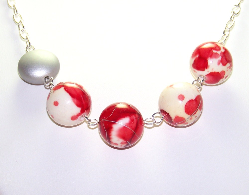 Inventory Clearance Sale. Red and White Ball Necklace. Paint splatter.