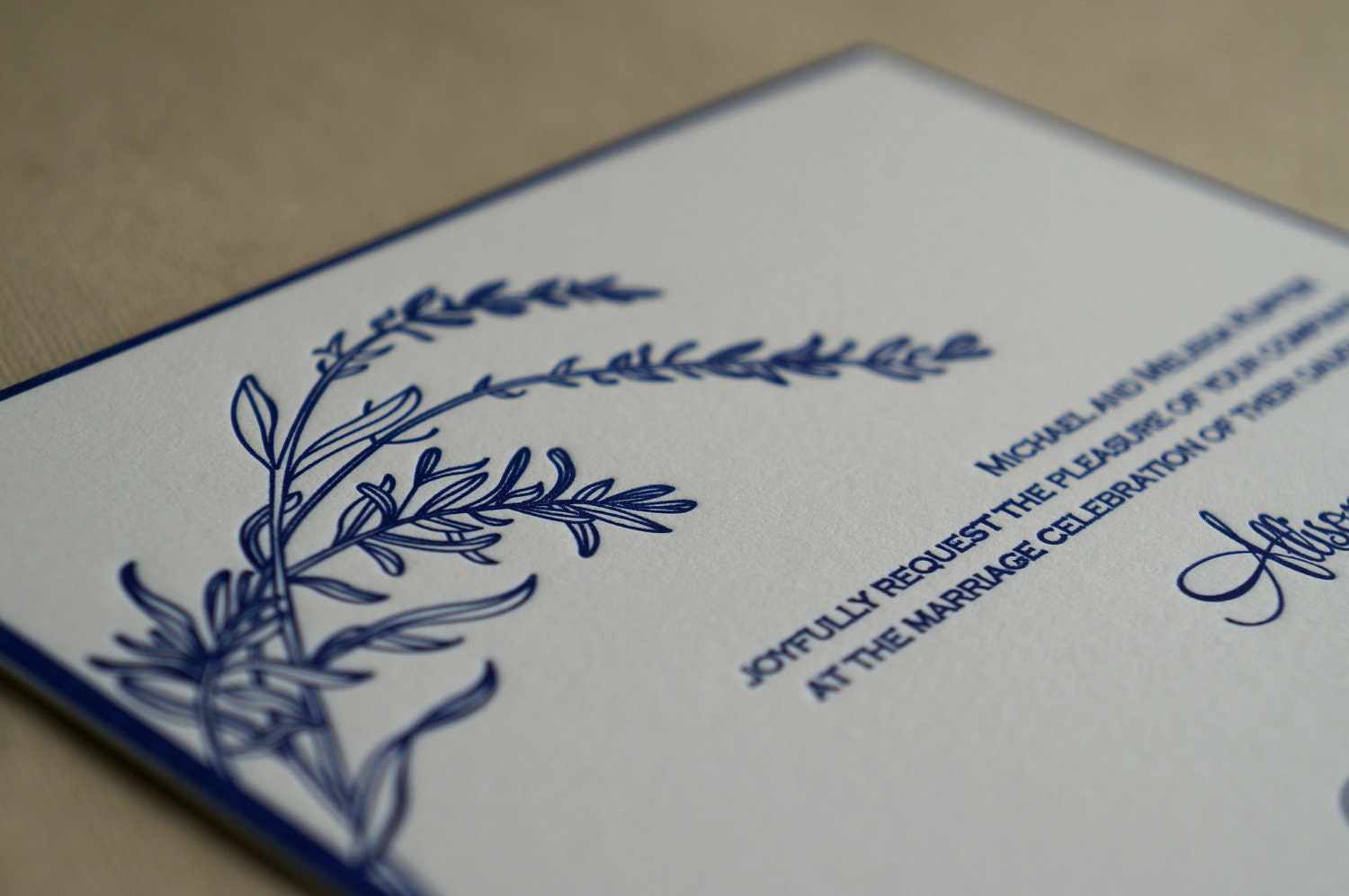 Rustic Herb Letterpress Invitation - Rosemary and Thyme