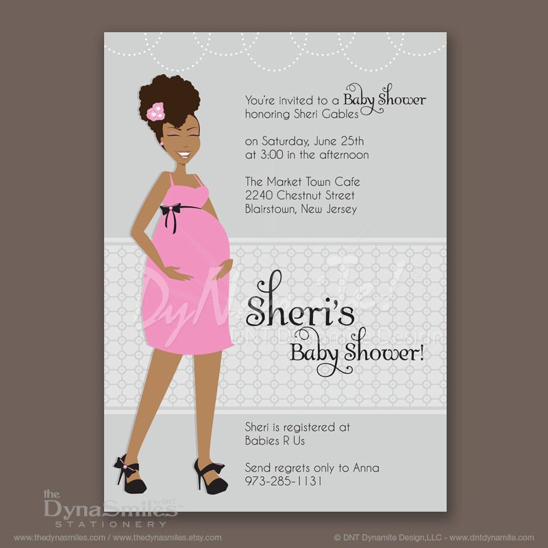 Pregnant Diva - Baby Shower Invitation - African American - Natural Hair Style
