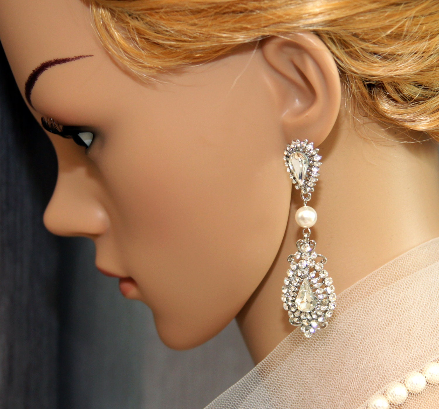 Grace - Wedding Bridal Earrings, Vintage, Hollywood, Silver Screen Starlets, Bridesmaids, Clustered Crystal Earrings