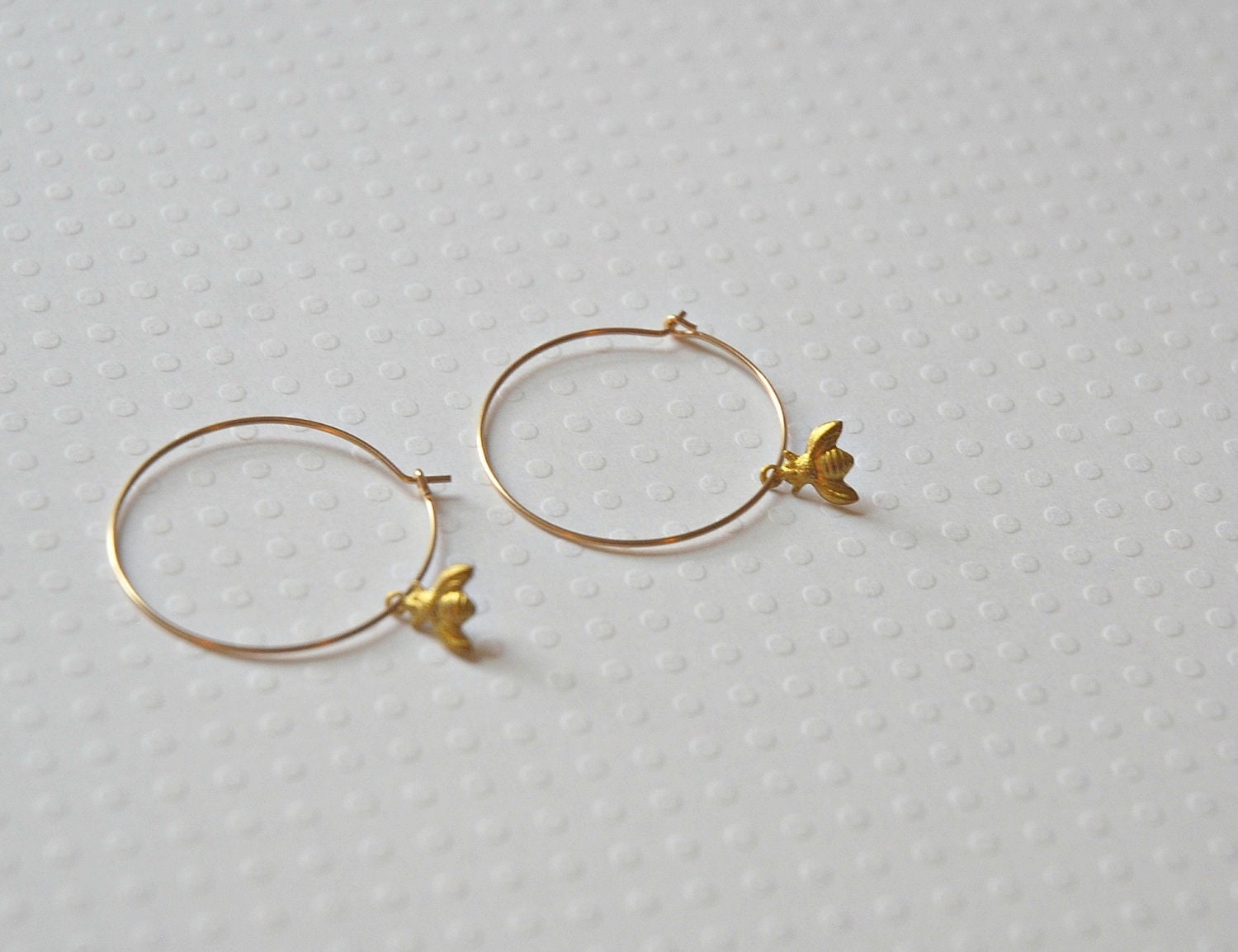Bumble bee earrings - thin gold filled hoops with tiny brass bumble bee dangle - summer earrings - simple delicate earrings - Daisy