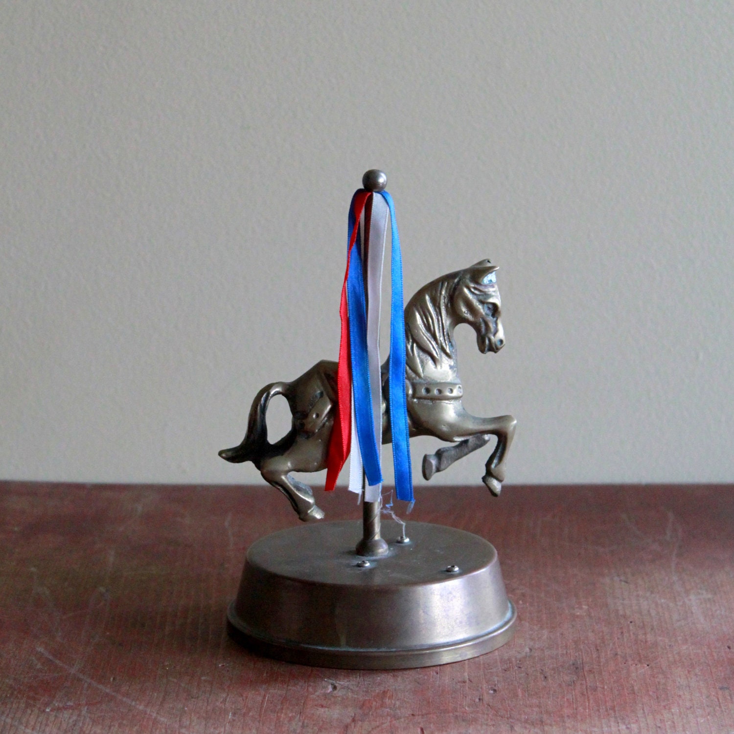 Vintage Brass Carousel Horse Music Box - Nursery Decor