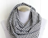 Chevron Infinity Scarf, Zig Zag Black and White Print Flannel Scarf