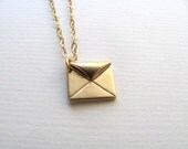 Petite golden envelope charm necklace on delicate 14k gold plate chain