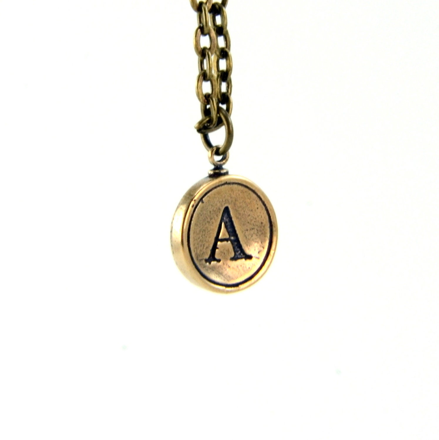 Letter A Typewriter Key Necklace Pendant Charm - Bronze - Other Letters Available