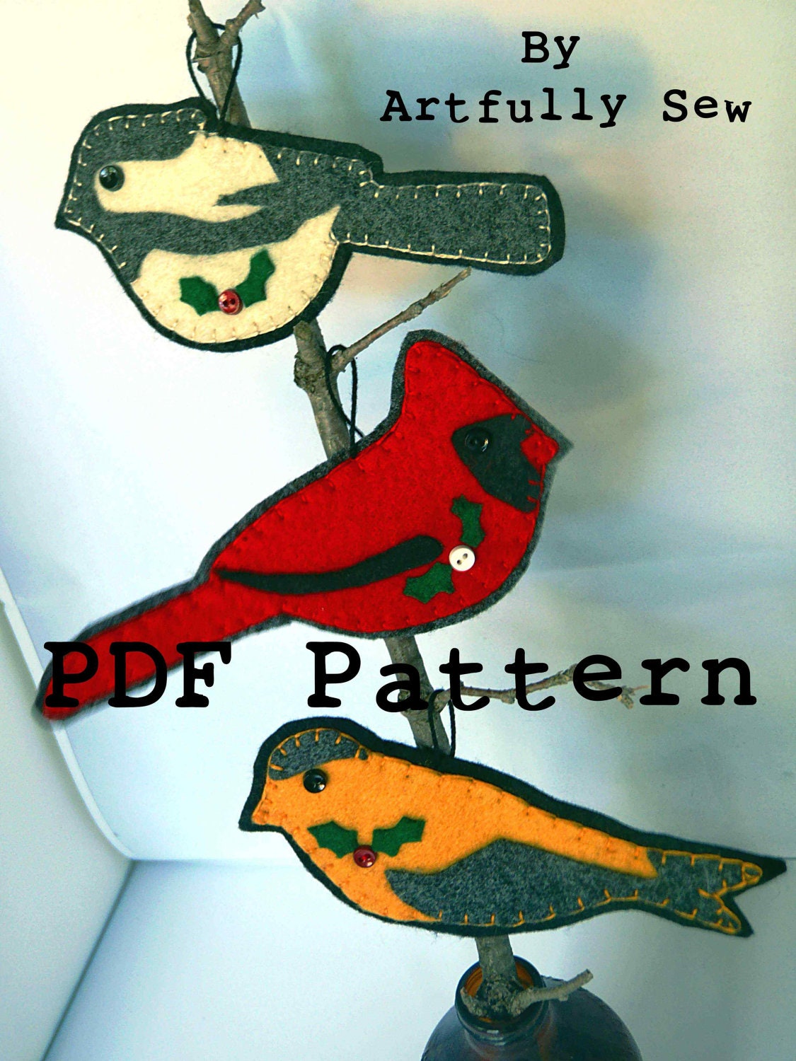 Instant Download PDF Pattern Felt Wild Bird Ornaments Hand Sewing and Fusing 1202