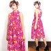 80s Pink Floral Sun Dress with Criss Cross Back (S/M)