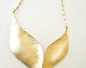 Statement Necklace Asymmetrical Wings Necklace in Gold