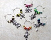 Wine Charms Animals Nature Themed with Bright Wood Set of 6 Cocktail Margarita