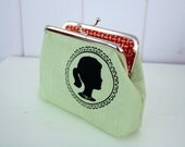 Silhouette Girl on Light Green screen printed small clasp purse - READY TO SHIP