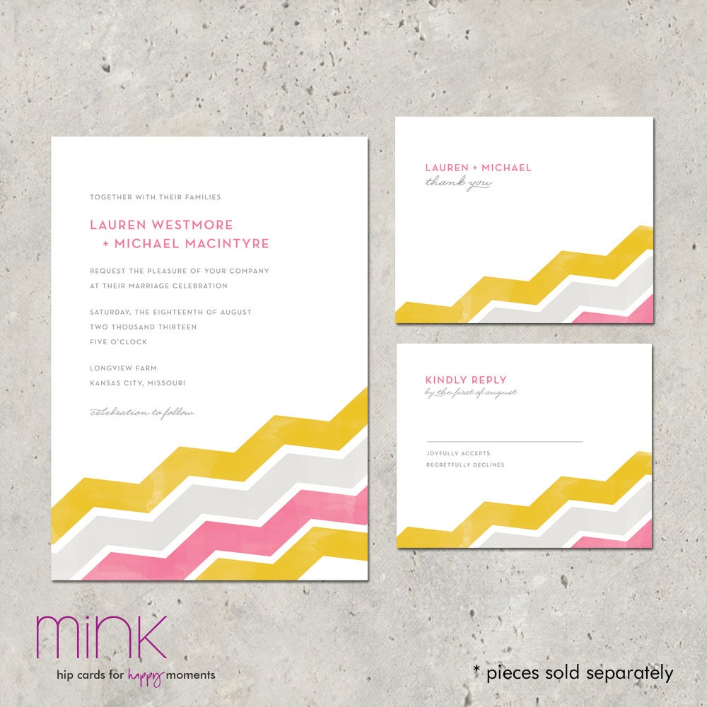 modern chevron wedding invitation - "Watercolor Chevron"