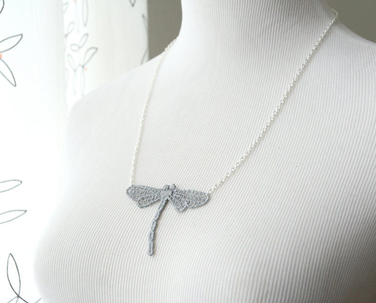 Lace Dragonfly Necklace - Aleda in Silver - Metal Insect Jewelry - Summer Dragonfly Necklace