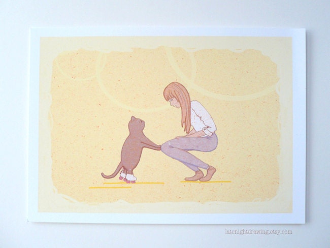 Cat Love, Mother Love / Sunday Morning Walk 3/ A5 Print Yellow