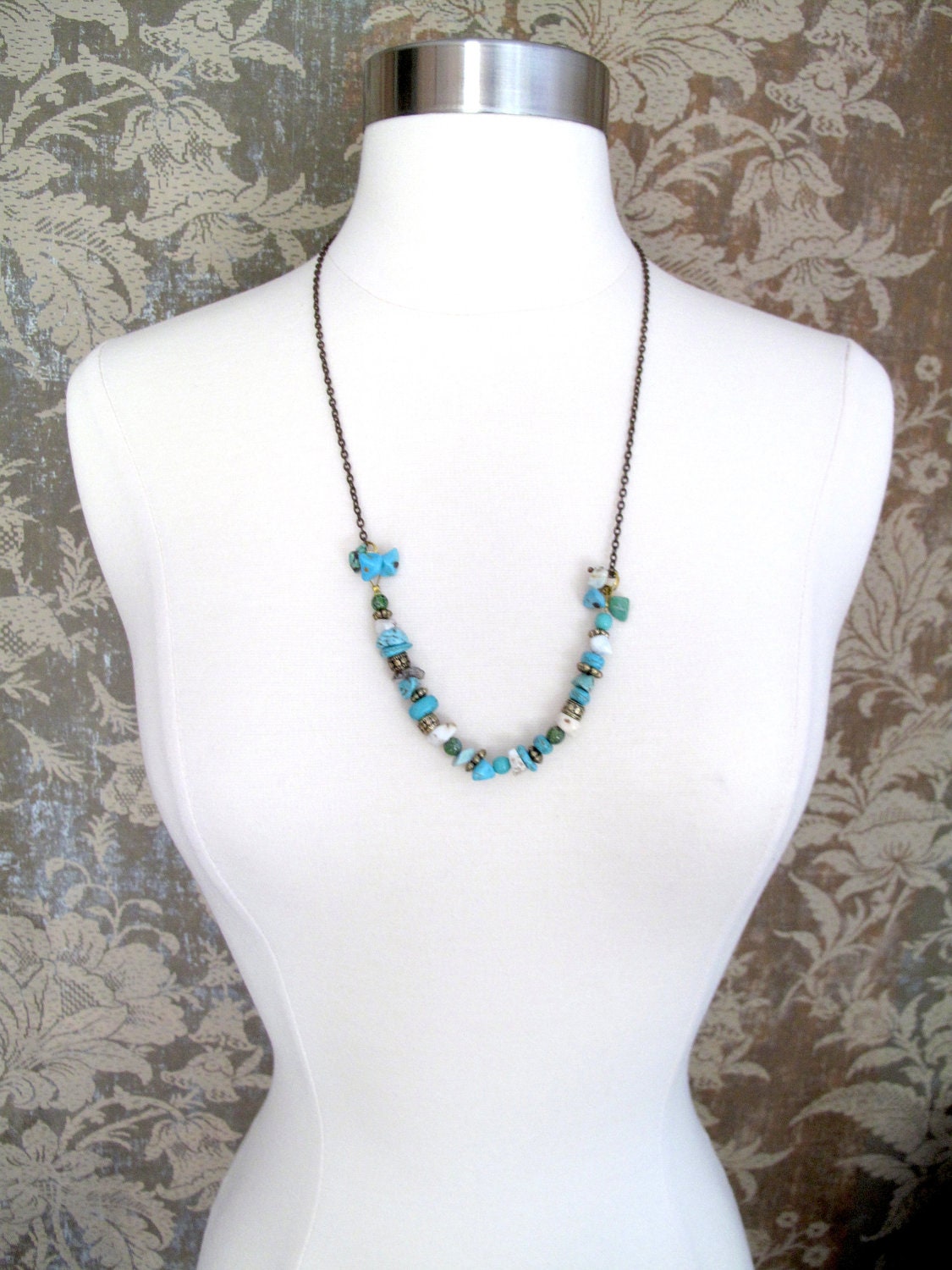 SYLVAN LAKE Necklace - Turquoise Stone and Mixed Beads on Oxidized Copper