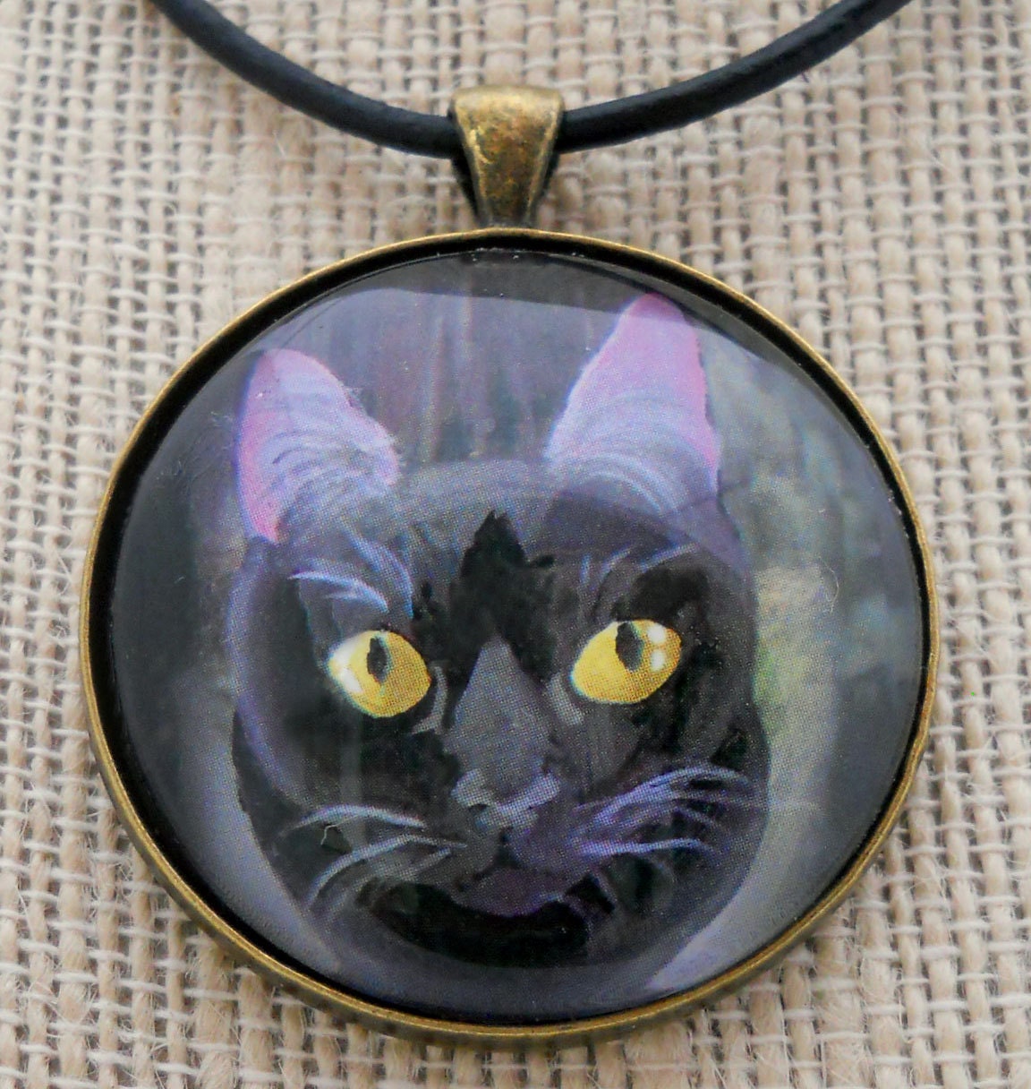 Black Cat Pendant Necklace Original Art Mini Painting