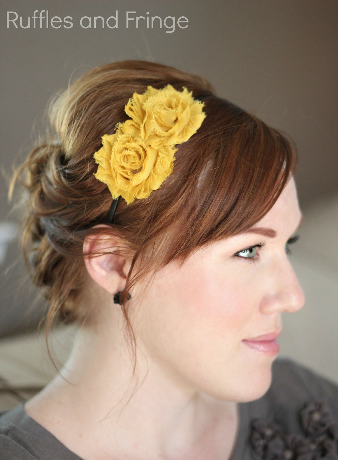 Mustard Flower Headband, Adult Shabby Chic Headband for Girls and Women