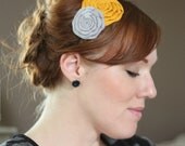 Mustard and Grey Folded Rose Headband