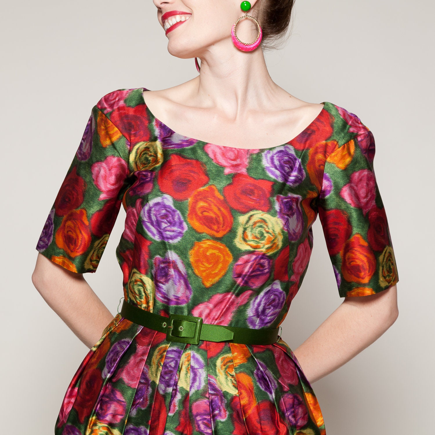 Vintage 1960s Dress Bud Kilpatrick Floral I Magnin Spring Fashions