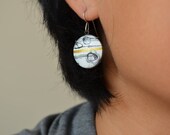 Vitreous enamel and sterling silver abstract drawing dangle earrings with gold leaf