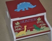 Kids Personalized 2 Step Stool and Storage Bench -- Dinosaur Trio