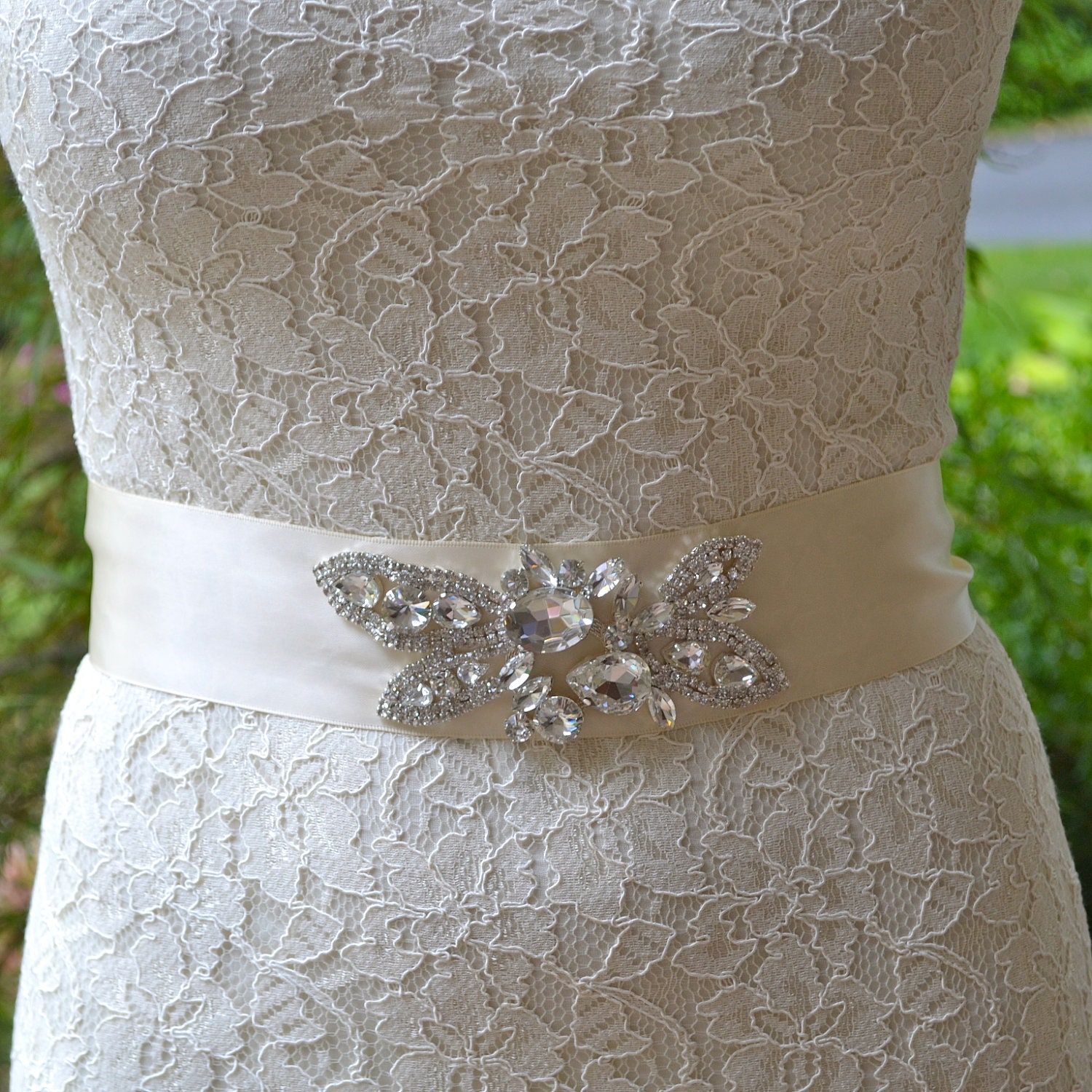 Rhinestone Bridal Antique Ivory Sash for Wedding Dress Handmade by Jill's Boutique on Etsy