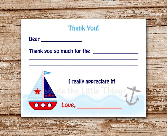Set of 12 Kids Sailboat Fill-In Thank You Cards Il_570xn