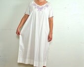 20% Off / Summer Sale / Edwardian Cotton Nightie with Purple Embroidery // Plus Size // 3X