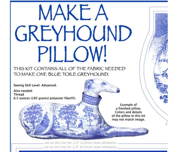 Blue Toile Greyhound Print Pillow Fabric Panel, blue and white