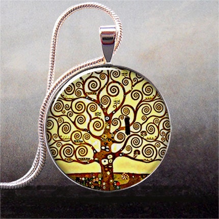 Klimt Tree of Life pendant, tree necklace resin pendant bridal necklace charm wedding jewelry