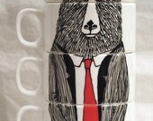 Hand painted set of 4 Coffee cups - Mr Bear