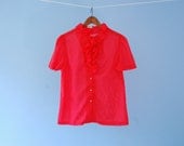 Red Swiss Dot Blouse Vintage Polka Dot Shirt Romantic Ruffle Short Sleeve Blouse Semi Sheer Na Ma of California Medium