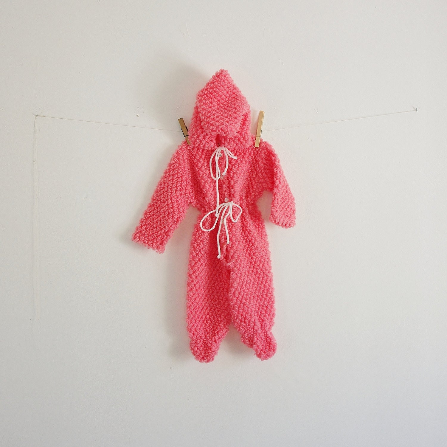 Vintage Pink Jumpsuit -- Hooded Onsie -- Childrens Girls Clothes