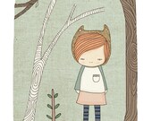 Whimsical Illustration Bear - Lively in the Woods Art Print