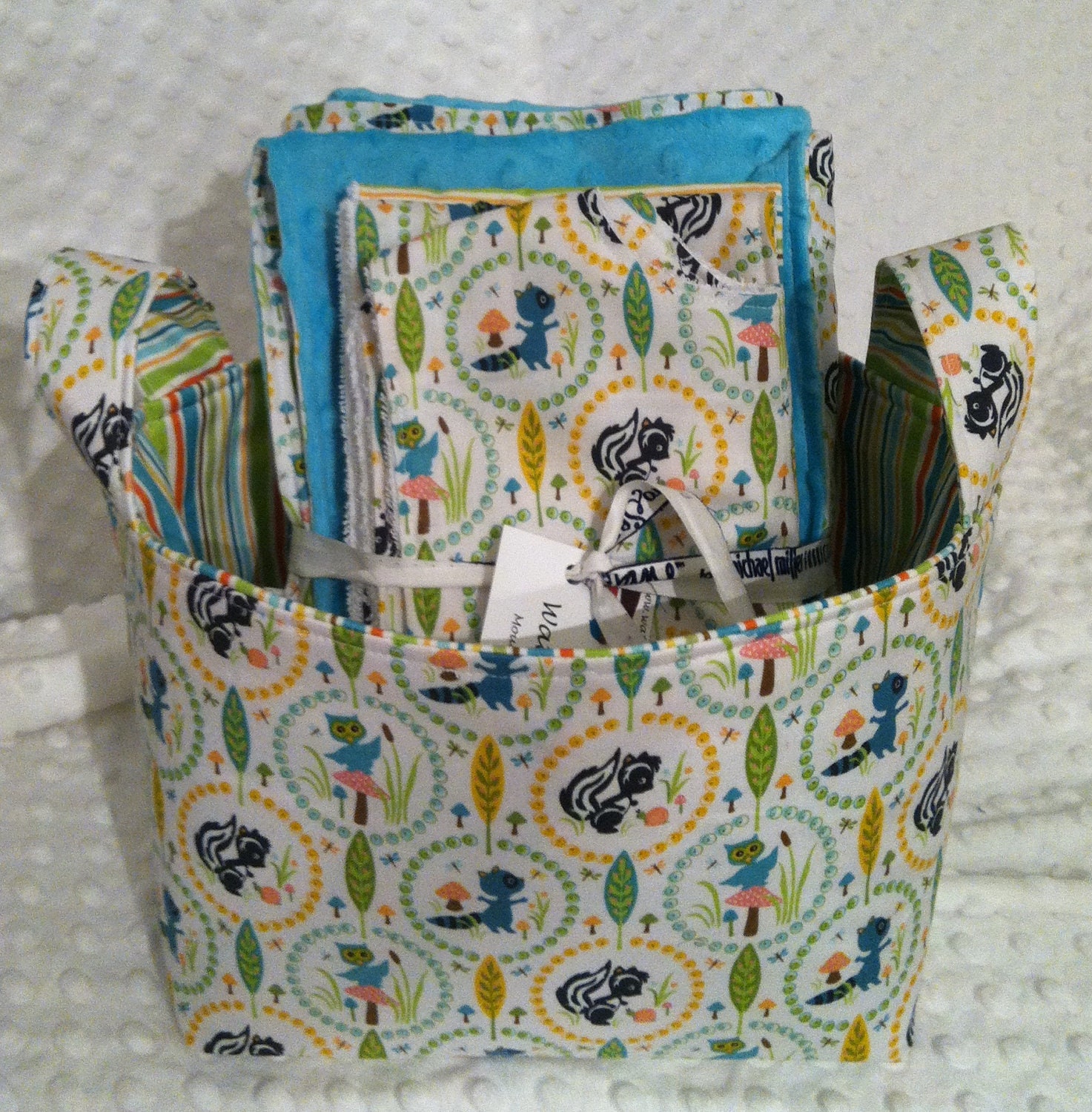 Forest Animals Baby Gift Set- Minky Baby Blanket- Baby Gift Basket
