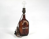 Whiskey Bottle Folk Art Lamp, Mr. Boston's Pinch Bottle Lamp, Homemade, One of a Kind, Amber
