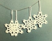 Christmas tree ornaments, crocheted snowflakes, handmade holiday decorations with hanging loop, white embellishments /set of 6/