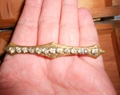 Victorian Bar Brooch-Antique Classic 19th Century Unisex Jewelry Bronze With 13 Prong Set Crystals