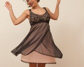 Vintage 1950s Black Lace Nightgown Empire Waist Babydoll by Vanity Fair