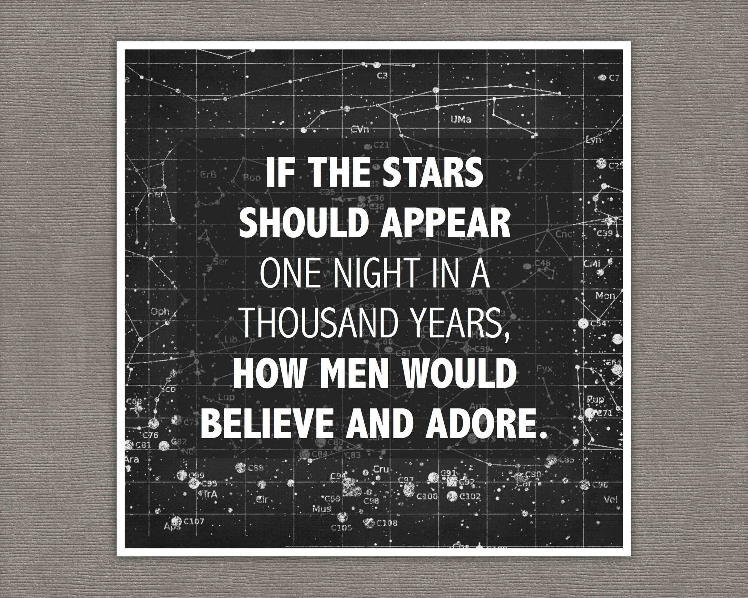 Inspirational Quotes, Stars print, Emerson, word art, 8x8, constellations, faith