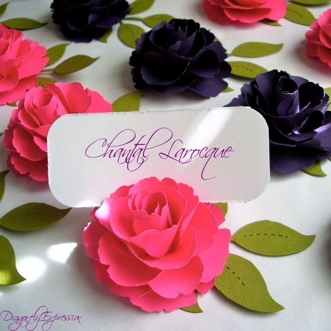Place Card Holders - The Lady Flora Handmade Paper Flower  - set of 50 flowers with leaves  - Custom order available