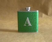 Graduation Gift Kelly Green Sparkly with Rhinestone Initial 6 ounce Stainless Steel Girly Gift Flask KR2D 6020