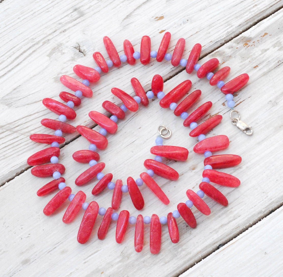 Hot Pink Necklace, Candy Pink and Blue Jewelry, Boho Chic Rustic Jewelry, Fuchsia Pink, Asymetrical Bohemian, Spring Fashion 2013